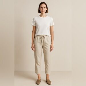 Pure Jill Linen Pull-On Crop Pants XL Petite Natural Beige‎